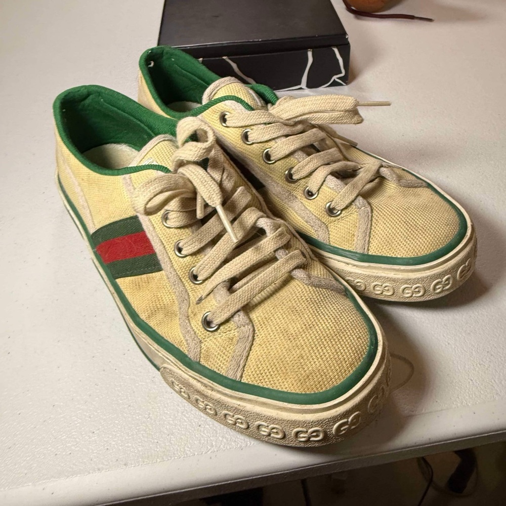 Used women Gucci Tennis 1977 Canvas Trainers in Cream Canvas White Sz 38 / US 8 - Picture 11 of 12